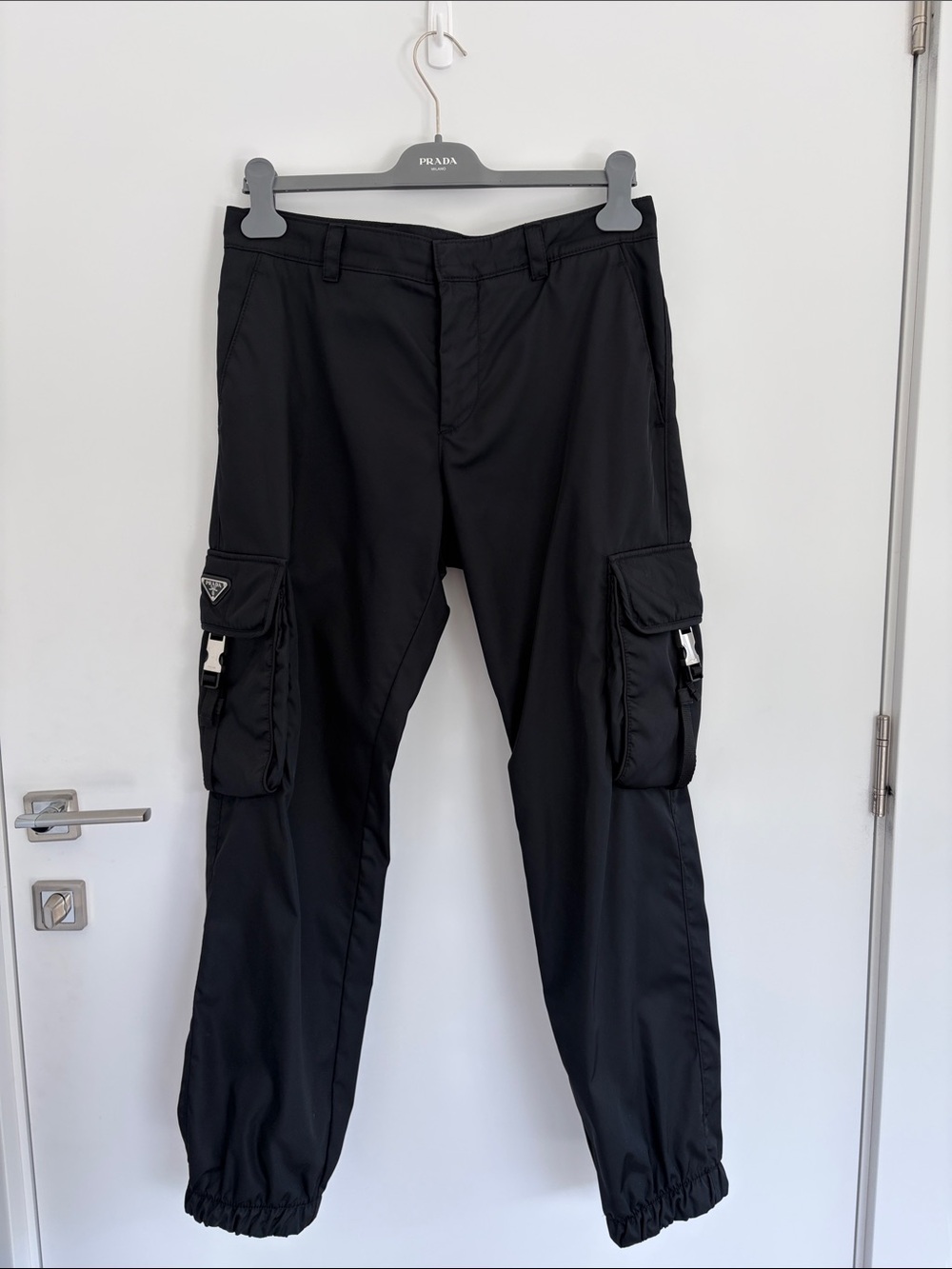 Prada Men's Black Cargo Trousers with Utility Pockets